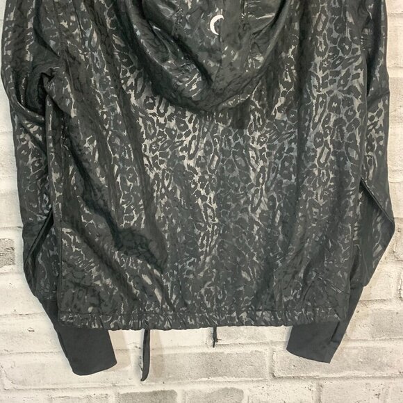 Zyia Active Windbreaker Black Cheetah Print Full Zip Hooded UtilityJacket - Picture 10 of 14